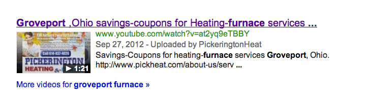 video-snippets Example of a video snippet appearing in Google search results.